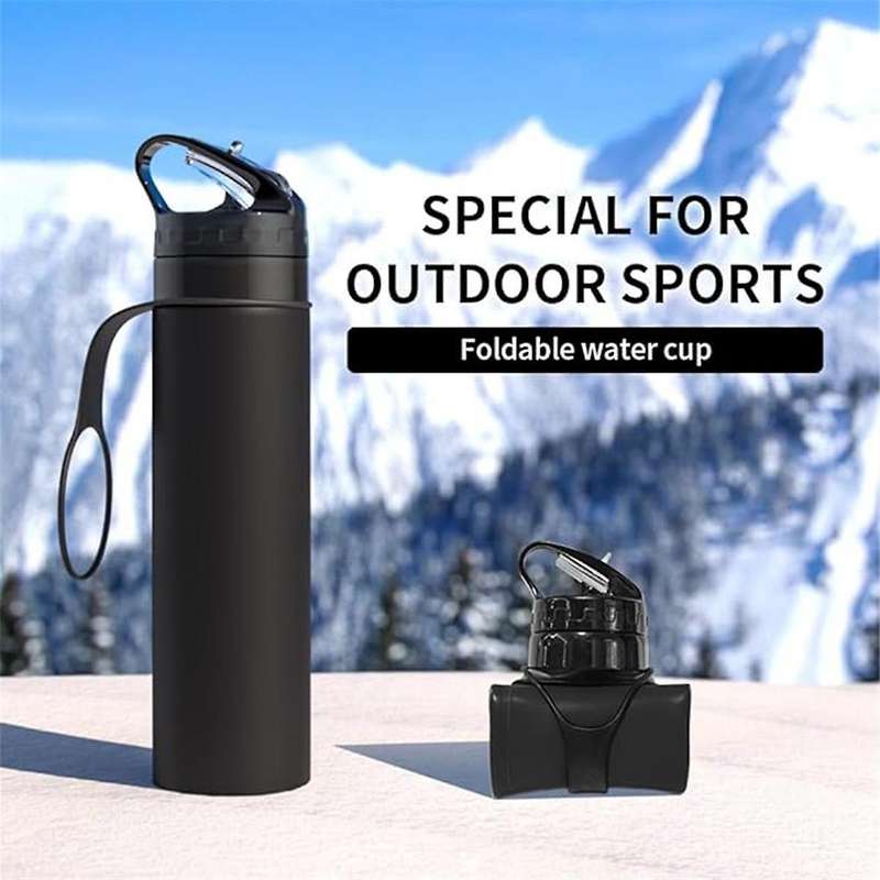 Orange Folding Silicone 600ml Water Bottle Cycling Water Cup Portable Shatterproof Silicone Water B