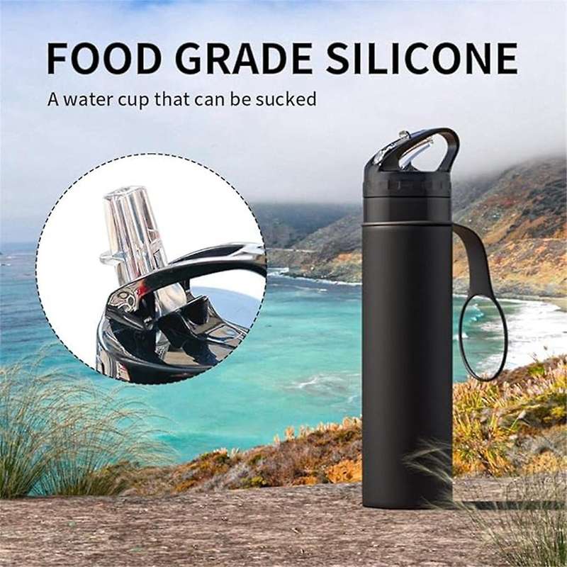 Orange Folding Silicone 600ml Water Bottle Cycling Water Cup Portable Shatterproof Silicone Water B