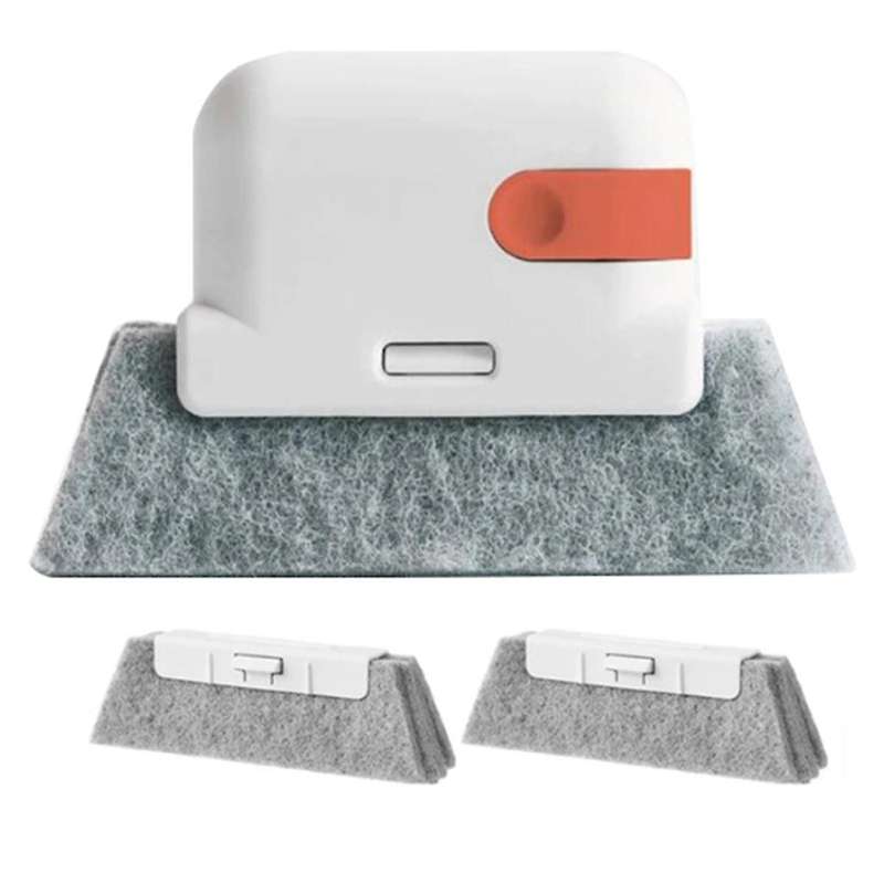 Orange-Window Cleaning Brush Windowsill Groove Deadend Cabinet Crevice Brush with Replace Head House