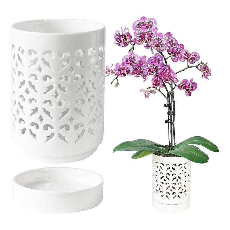 Orchid Pots with Holes,4 Inch Ceramic Orchid Pot for Repotting, Flower Planter Pot Indoor Outdoor