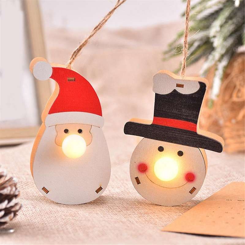 Ornaments Tree Lights Glow Figure Scene Decor -Decor Hanging Light for -Pendants Wooden Cartoon Lumi