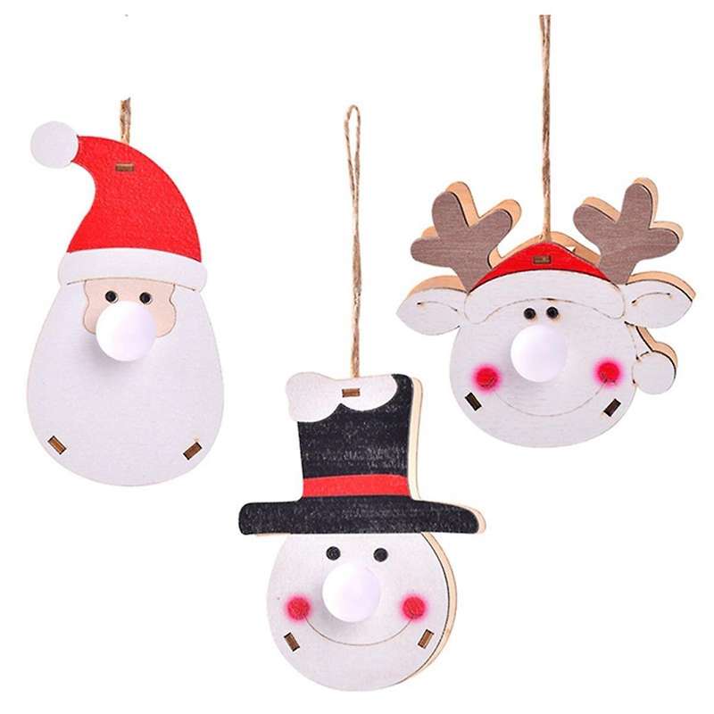 Ornaments Tree Lights Glow Figure Scene Decor -Decor Hanging Light for -Pendants Wooden Cartoon Lumi