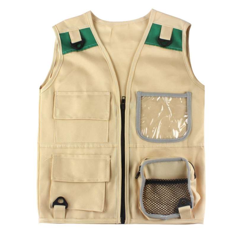 Outdoor Adventure Kit,Young Kid's Khaki Cargo Vest and Hat Comfortable and Durable Explorer Costume
