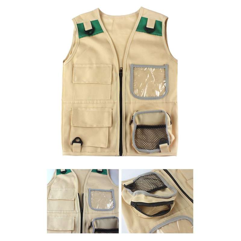 Outdoor Adventure Kit,Young Kid's Khaki Cargo Vest and Hat Comfortable and Durable Explorer Costume