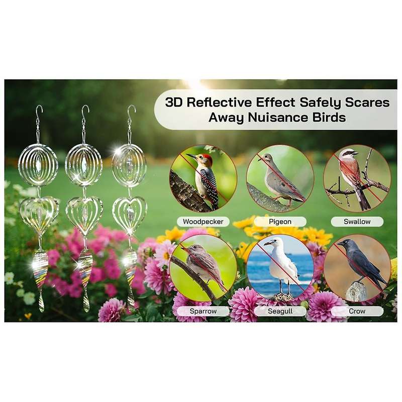 Outdoor Bird Deterrent Reflective 3D Stainless Steel Wind Rotor Bird Deterrent Anti-Woodpecker Pigeo