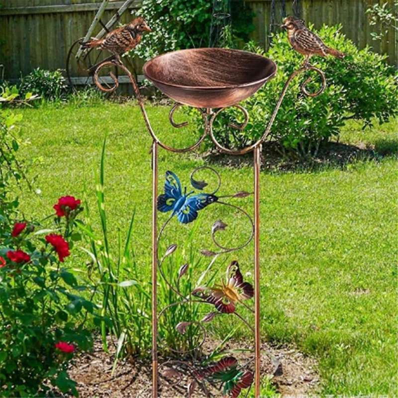 Outdoor Bird Bath Butterfly Garden Trellis Yard Decoration Metal Baths Bowl with Plant Climbing Fram
