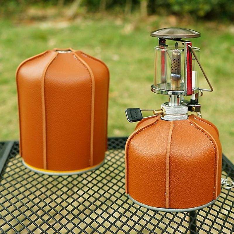 Outdoor Camping Flat Gas Tank Leather Case Retro Camping Fuel Tank Gas Tank Protective Cover Stove P