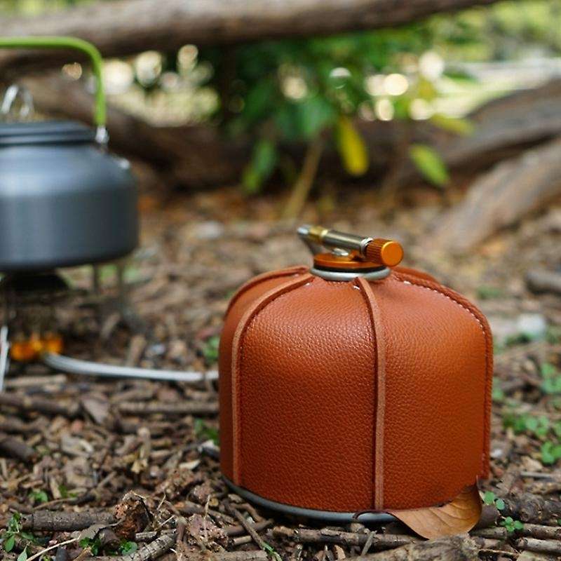 Outdoor Camping Flat Gas Tank Leather Case Retro Camping Fuel Tank Gas Tank Protective Cover Stove P