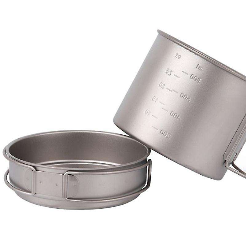 Outdoor Camping Cookware Set Titanium Cookset 900Ml Pot and 350Ml Fry Pan with Folding Handles Campi