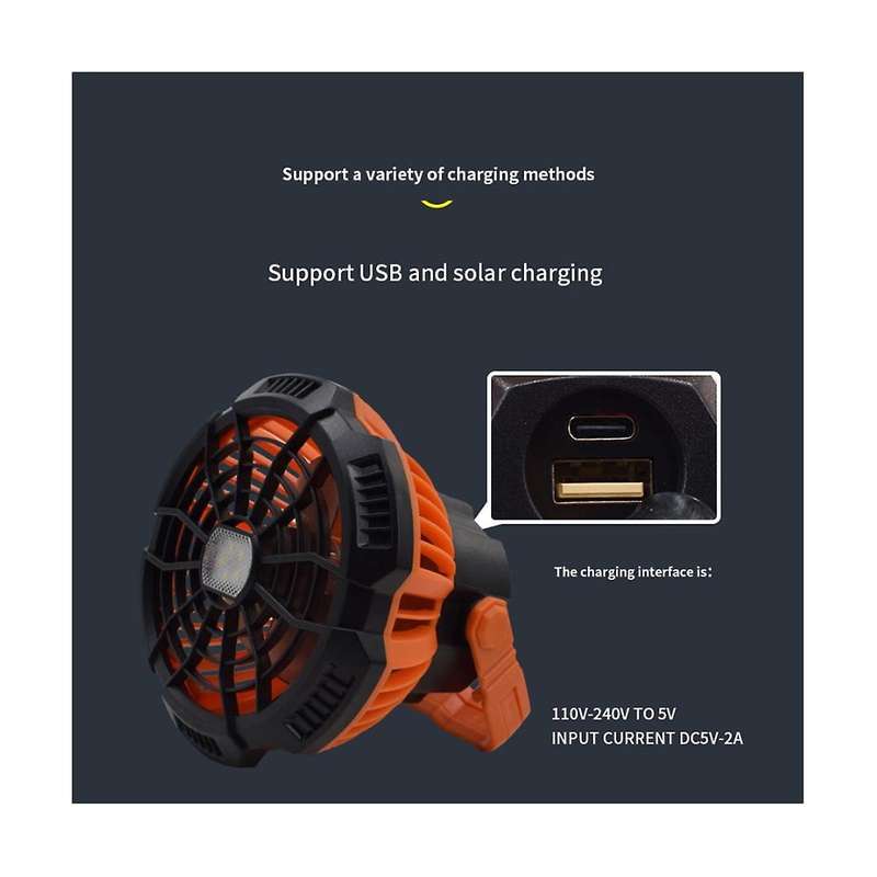 Outdoor Camping Fan with Led Lantern Portable Battery Operated Fan with Hang Hook Rechargeable Outd