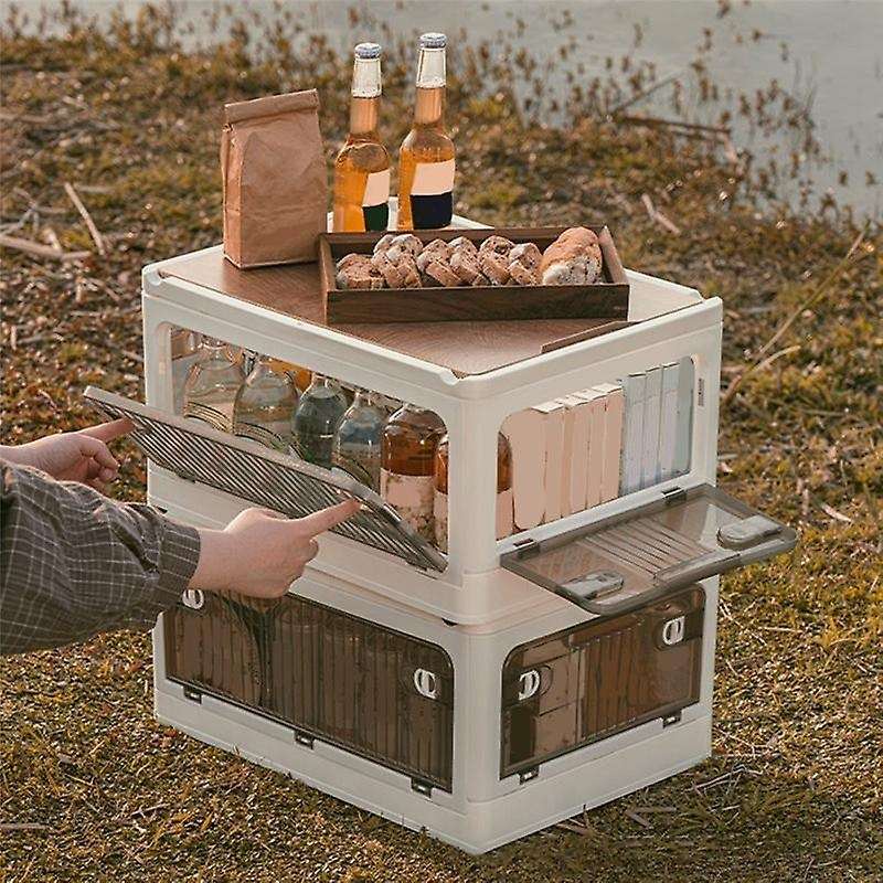 Outdoor Camping Folding Box with Wooden Lid Capacity Car Storage Box Food Organizer Container for Ho