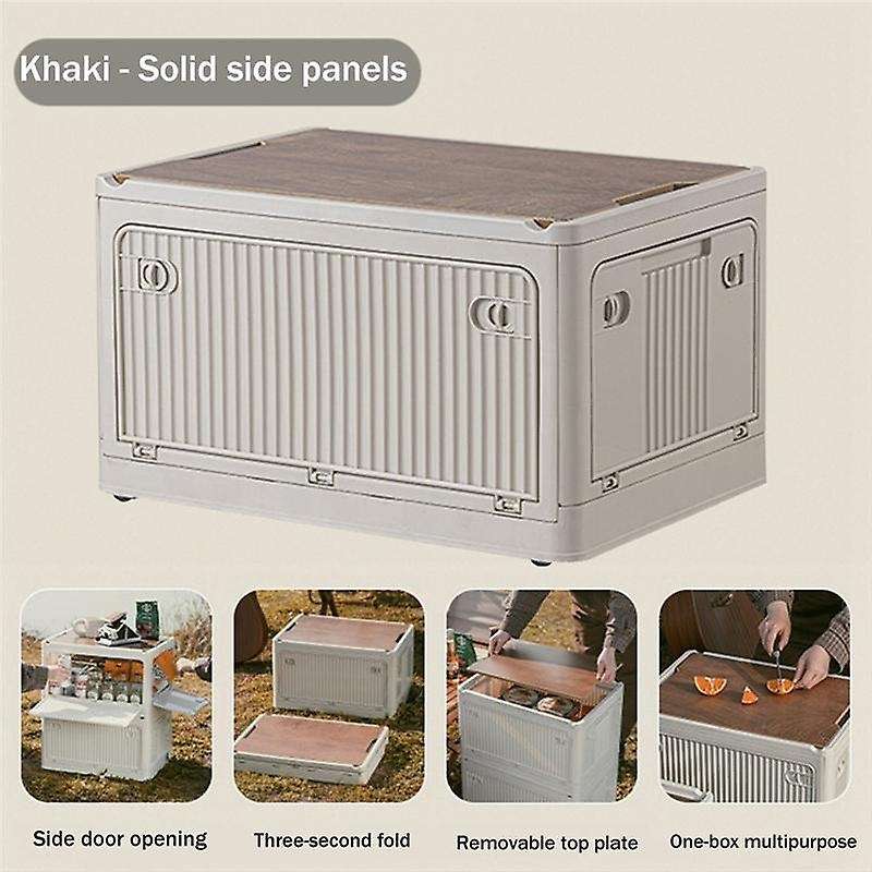 Outdoor Camping Folding Box with Wooden Lid Capacity Car Storage Box Food Organizer Container for Ho