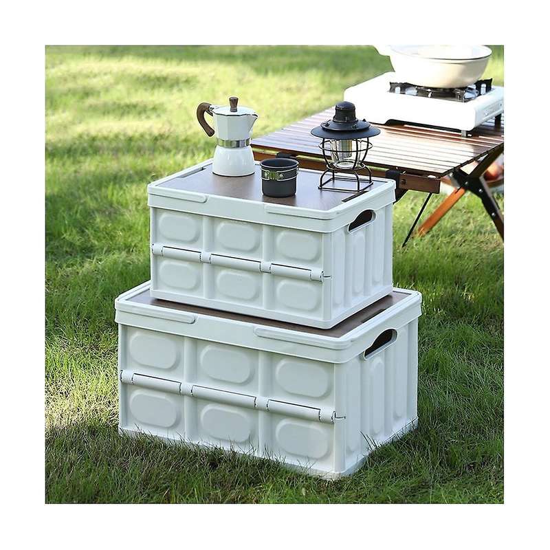 Outdoor Camping Folding Box with Wooden Lid Car Storage Box Household Organizer Container Outdoor T