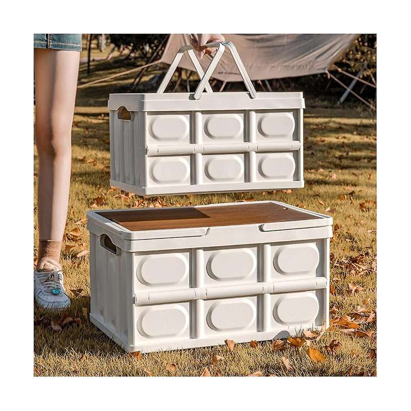 Outdoor Camping Folding Box with Wooden Lid Car Storage Box Household Organizer Container Outdoor T