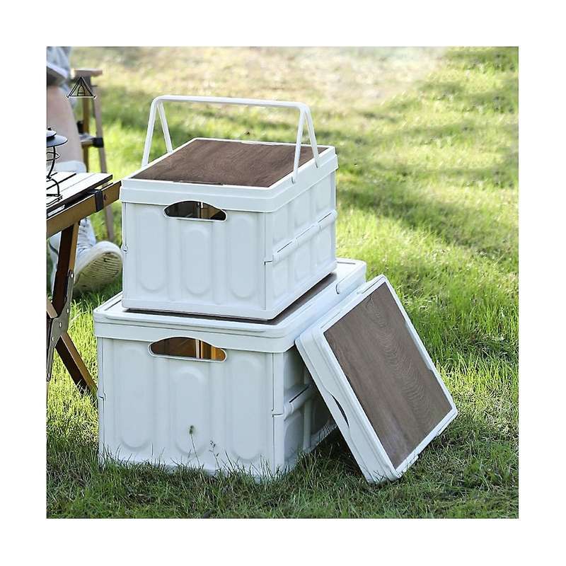 Outdoor Camping Folding Box with Wooden Lid Car Storage Box Household Organizer Container Outdoor T