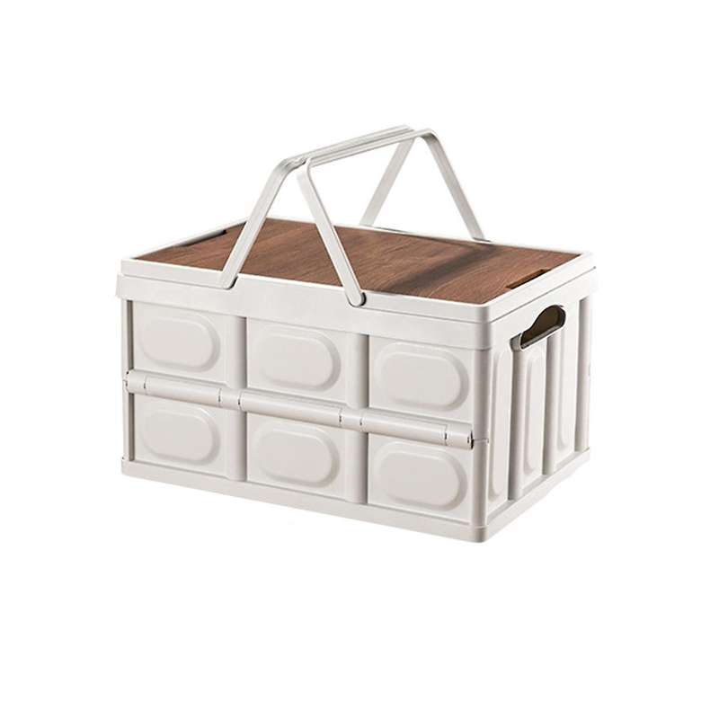 Outdoor Camping Folding Box with Wooden Lid Car Storage Box Household Organizer Container Outdoor T