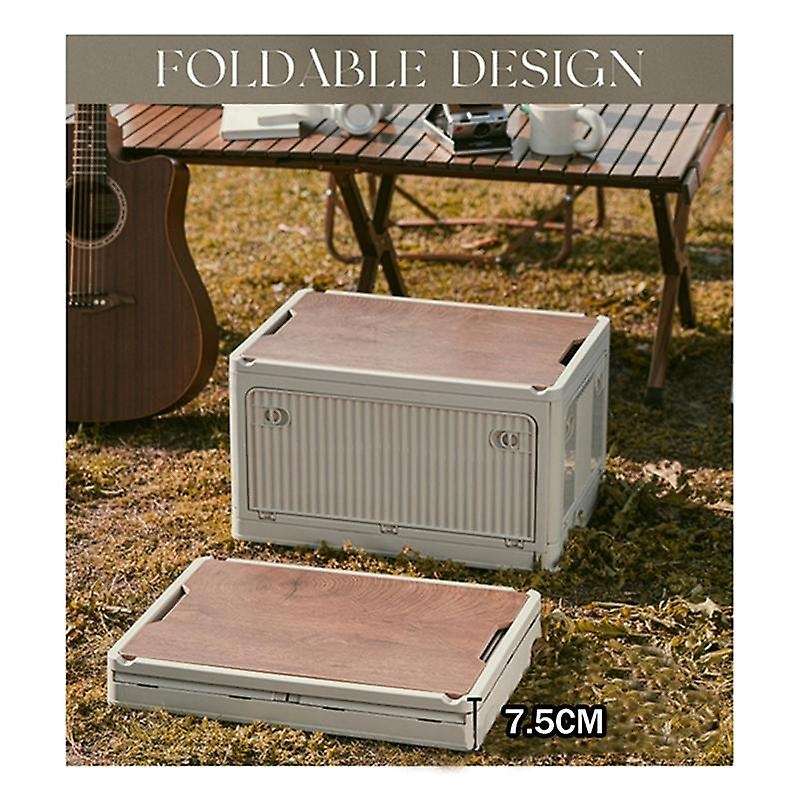 Outdoor Camping Folding Box with Wooden Lid Capacity Car Storage Box Food Organizer for Household 56