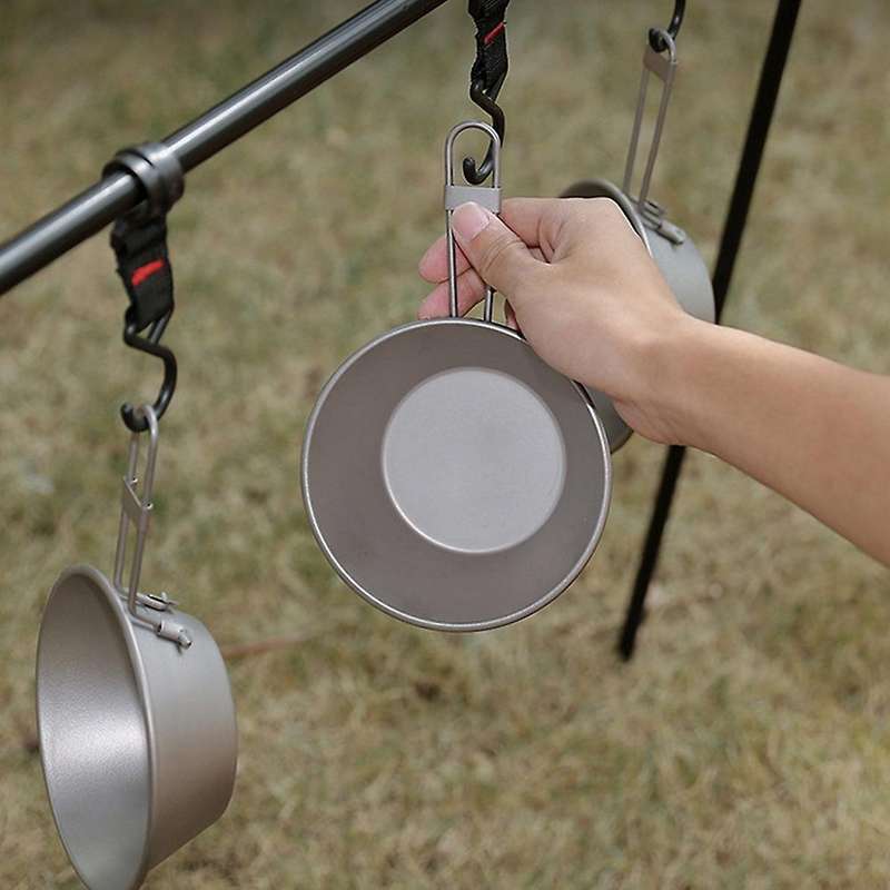 Outdoor Camping Pure Titanium Ultra-Light Frying Pan with Folding Handle Outdoor Camping Skillet Gri
