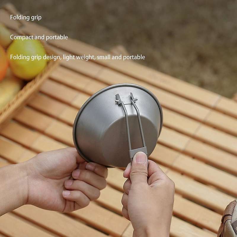 Outdoor Camping Pure Titanium Ultra-Light Frying Pan with Folding Handle Outdoor Camping Skillet Gri