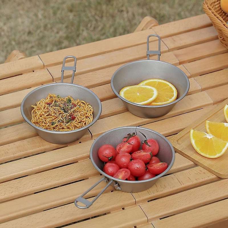 Outdoor Camping Pure Titanium Ultra-Light Frying Pan with Folding Handle Outdoor Camping Skillet Gri