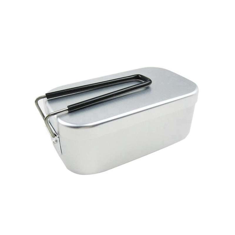 Outdoor Camping Picnic Box Aluminum Rectangular Lunch Box Foldable Handle Metal Bento Food Container
