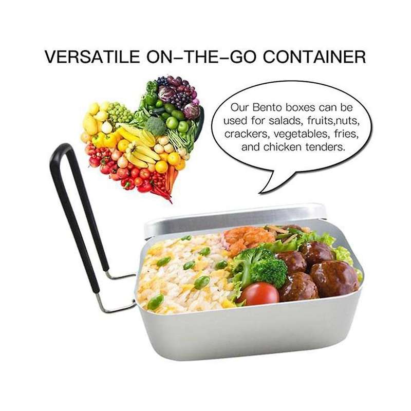 Outdoor Camping Picnic Box Aluminum Rectangular Lunch Box Foldable Handle Metal Bento Food Container
