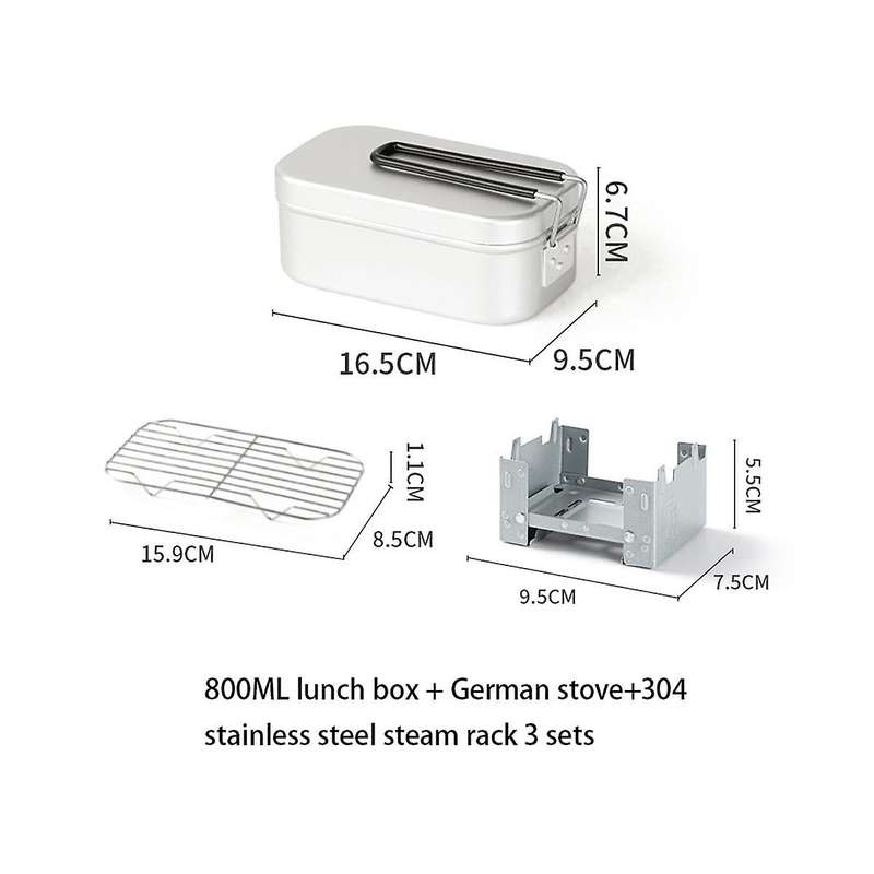 Outdoor Camping Picnic Box Aluminum Rectangular Lunch Box Foldable Handle Metal Bento Food Container