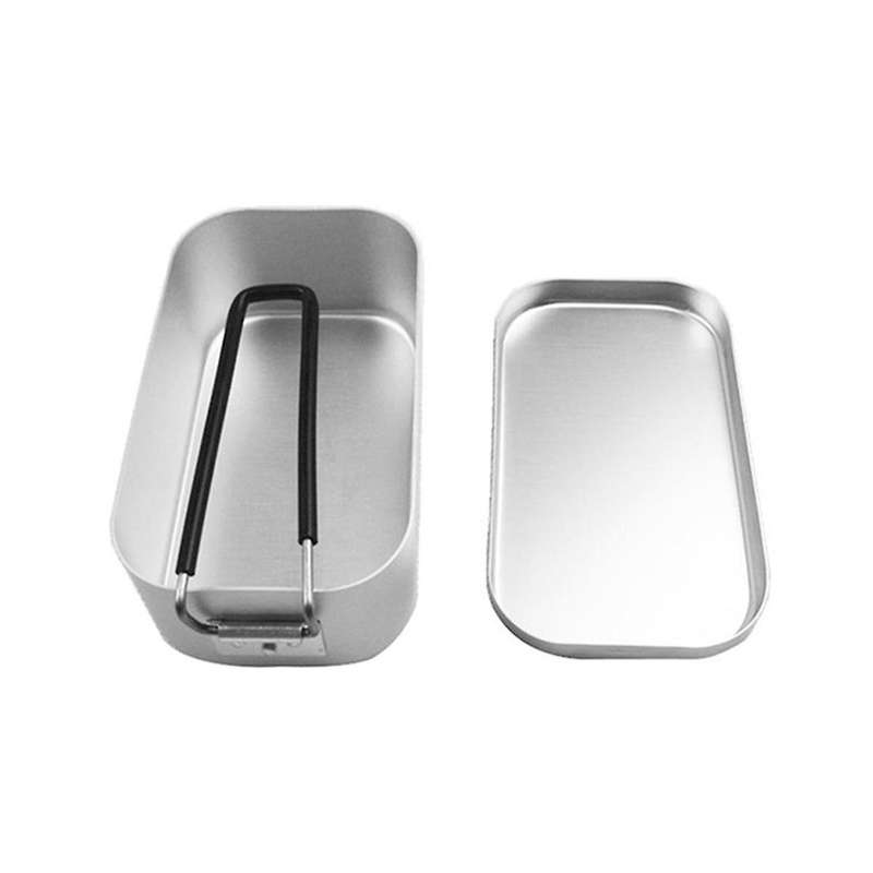 Outdoor Camping Picnic Box Aluminum Rectangular Lunch Box Foldable Handle Metal Bento Food Container