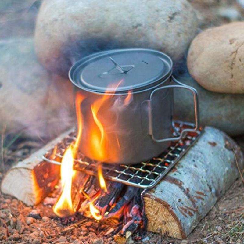 Outdoor Camping Pot Rack Square Stainless Steel Grill Mesh Simple Wood Fire Stove Barbecue Rack Wind