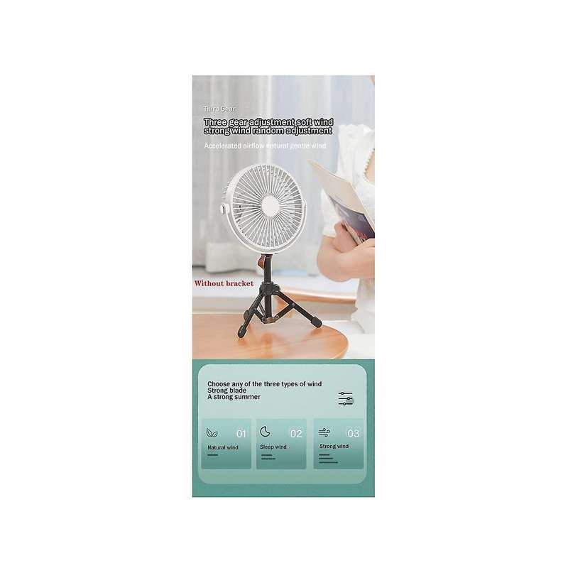 Outdoor Camping Tent Ceiling Fan 3000mah Rechargeable 3-gear Suspended Mosquito Net Desktop Fan In