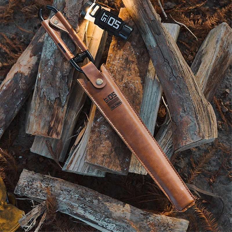 Outdoor Fireplace Tong with Faux Leather Handle Cover Carbon Steel Rustproof Heat Resistant Camping