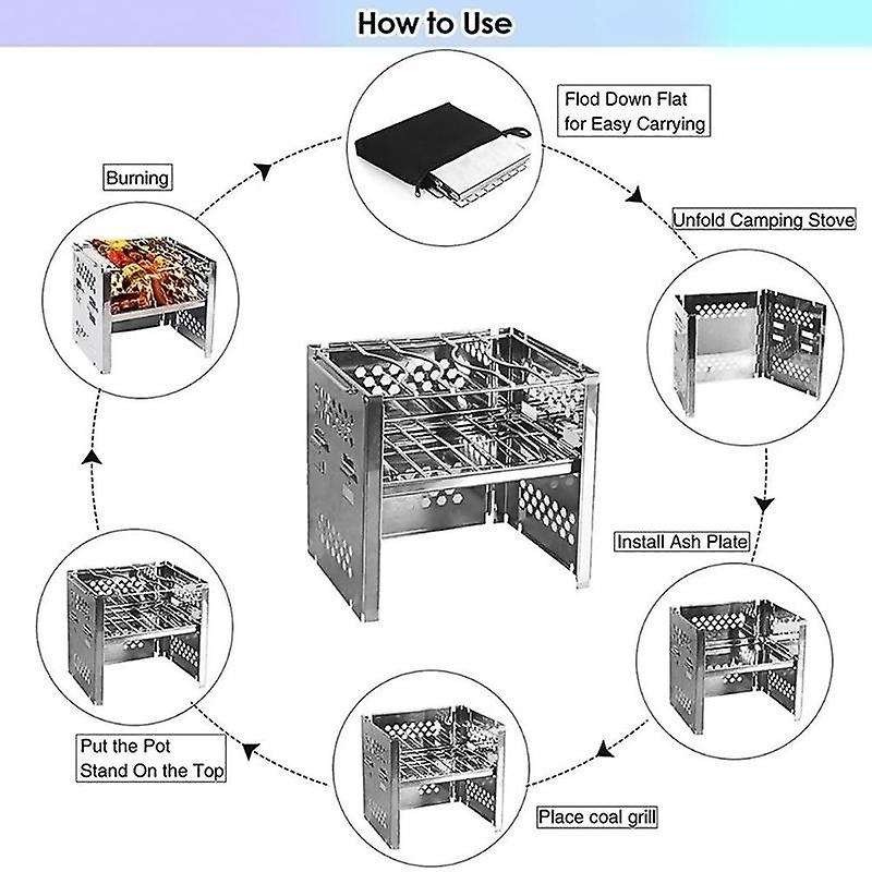 Outdoor Folding Wood Stoves Camping Picnic Hiking Firewoods Furnace Stainless Steel Burning Cooking