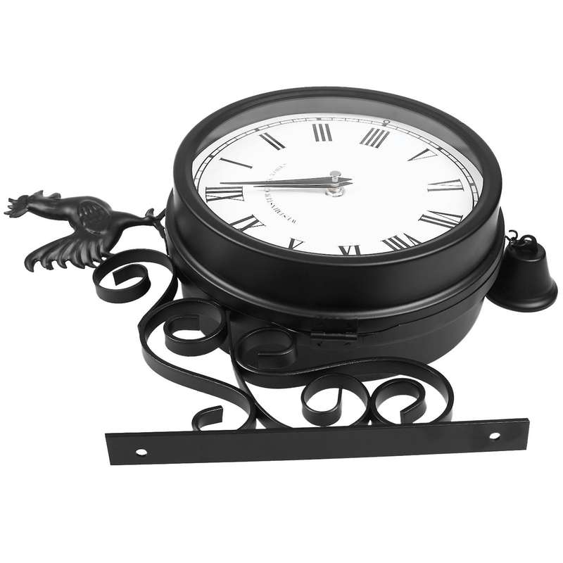 Outdoor Garden Wall Station Clock Double Sided Cockerel Vintage Retro Home Decor