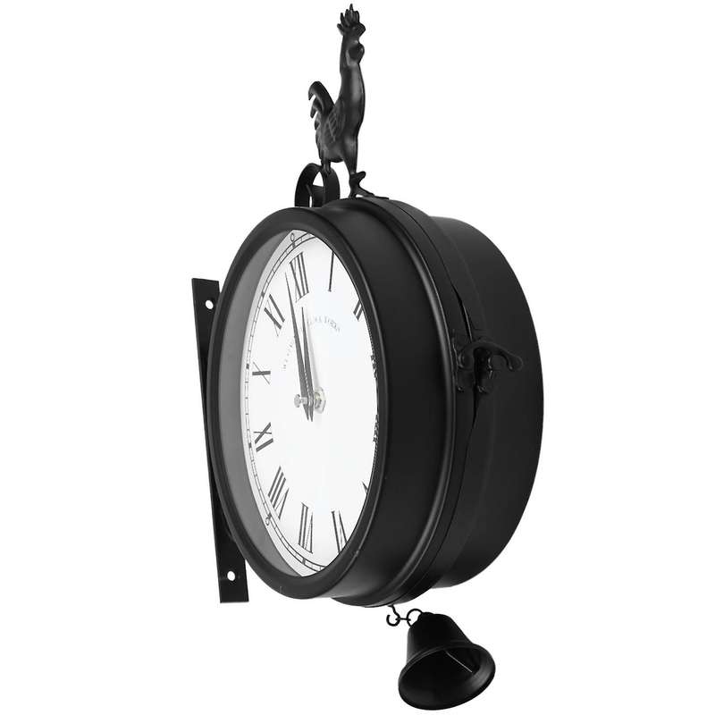Outdoor Garden Wall Station Clock Double Sided Cockerel Vintage Retro Home Decor