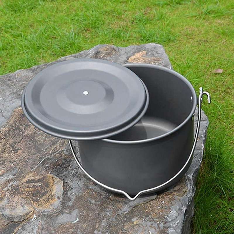 Outdoor Hanging Pot Picnic Pot Alumina Large-Capacity Tableware Camping Bonfire Stove for 5-6 People