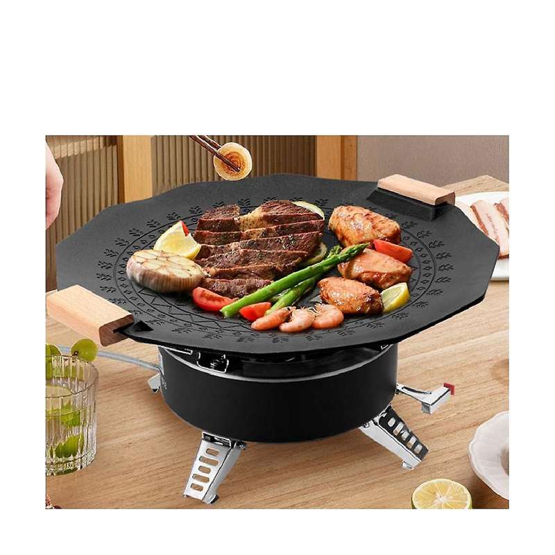 Outdoor Portable Camping Hexagram Maifan Stone Non-stick Smokeless Induction Cooker Gas Dual- Barbe