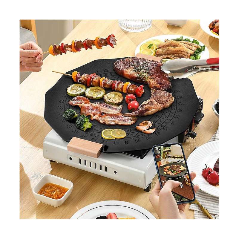 Outdoor Portable Camping Hexagram Maifan Stone Non-stick Smokeless Induction Cooker Gas Dual- Barbe