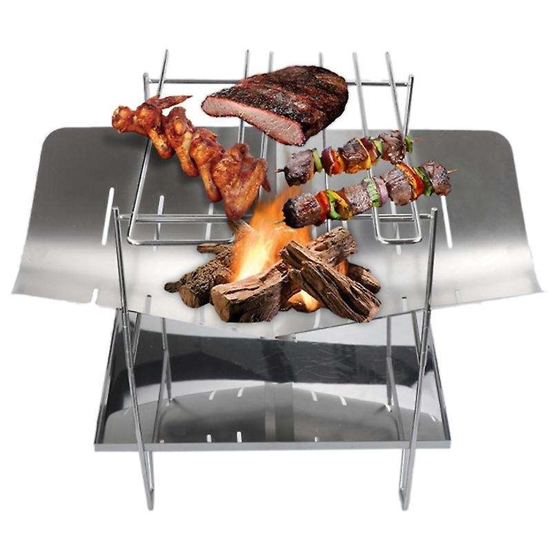 Outdoor Portable Stainless Steel Folding Barbecue Grill BBQ Grill Camping Wood Stove Burning Table P