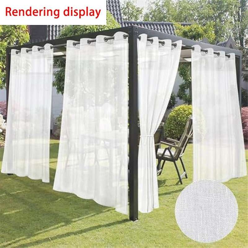 Outdoor Sheer Curtains Waterproof 4 Panels-Semi Voile Sheer Curtains,for Living Room Gazebo Porch Ba