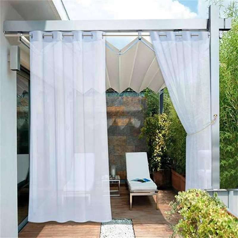 Outdoor Sheer Curtains Waterproof 4 Panels-Semi Voile Sheer Curtains,for Living Room Gazebo Porch Ba