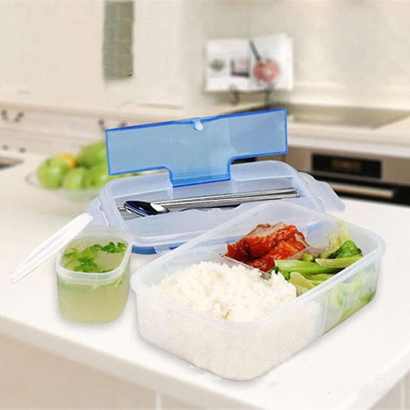 Outdoor Portable Microwave Lunch Box with Soup Bowl Food Leakproof Three Compartment 1000Ml Dinnerwa