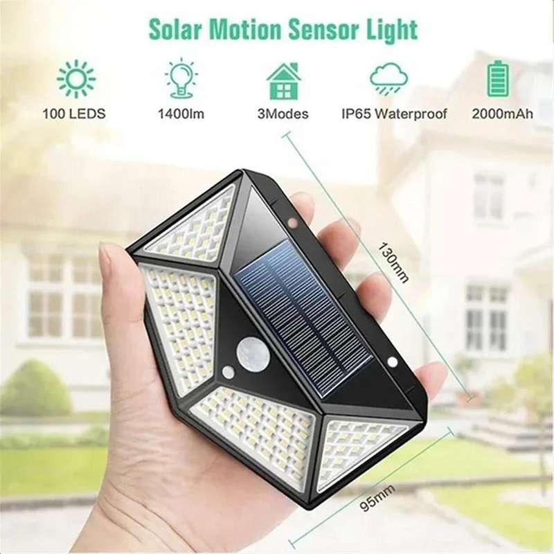 Outdoor Solar Lights 100LEDs Outdoor Solar Lights, Waterproof, Motion Sensor, 3 Lighting Modes