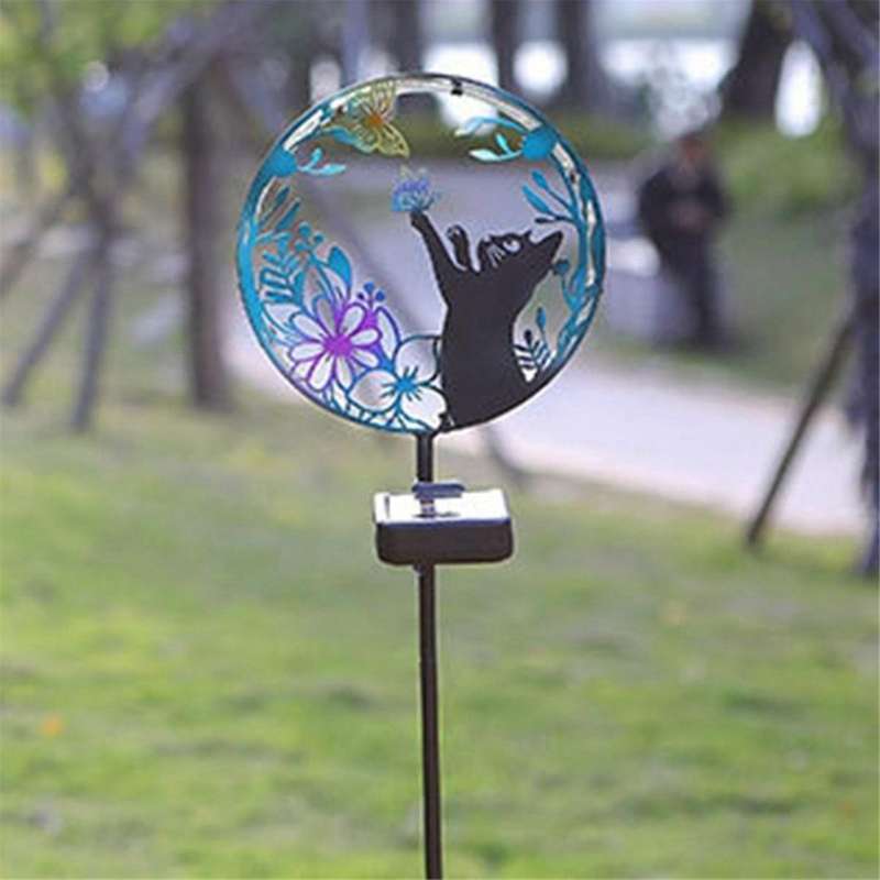 Outdoor Solar Cat Stake Light Metal Cat Figurine with Solar Lights Garden Decor Patio Lawn