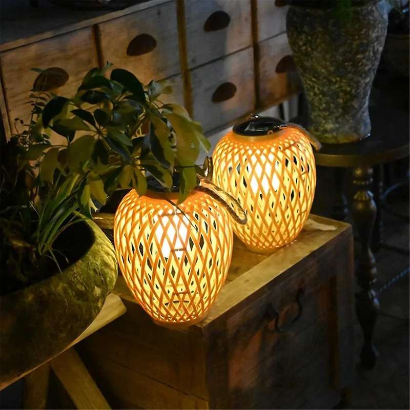 Outdoor Solar Imitation Rattan Lantern Courtyard Balcony Garden Decoration Candle Lights Atmosphere