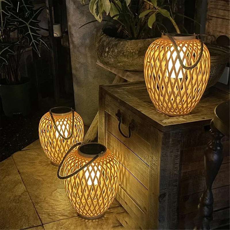 Outdoor Solar Imitation Rattan Lantern Courtyard Balcony Garden Decoration Candle Lights Atmosphere