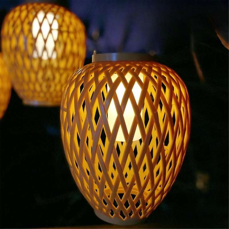 Outdoor Solar Imitation Rattan Lantern Courtyard Balcony Garden Decoration Candle Lights Atmosphere