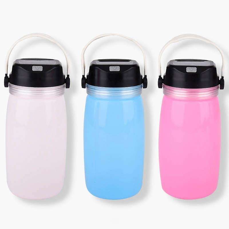 Outdoor Water Cup Portable Leak-Proof Sports Kettle Solar Rechargeable Camping Lamp(Pink)