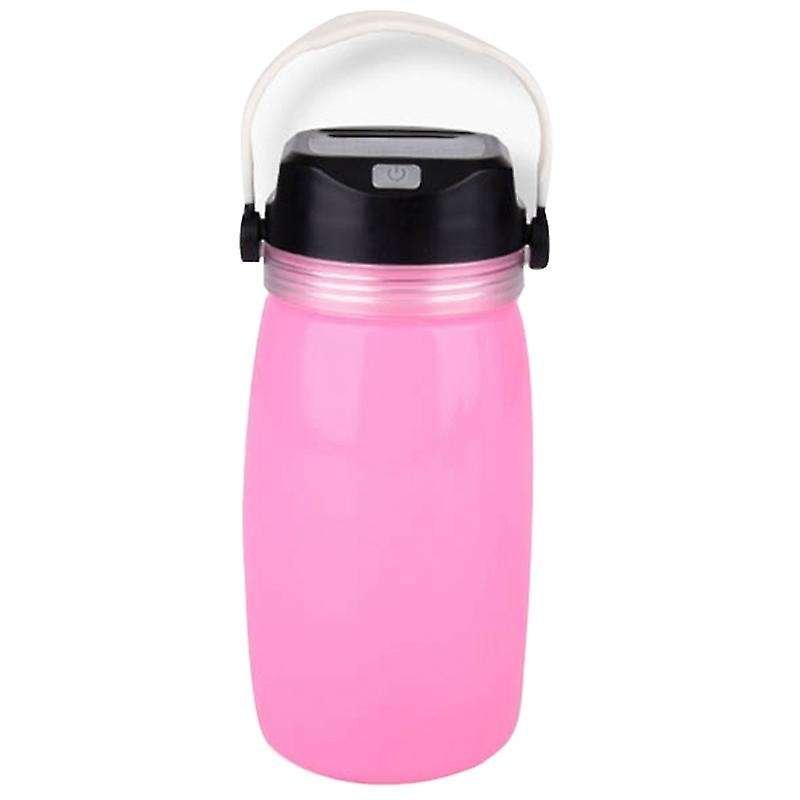 Outdoor Water Cup Portable Leak-Proof Sports Kettle Solar Rechargeable Camping Lamp(Pink)