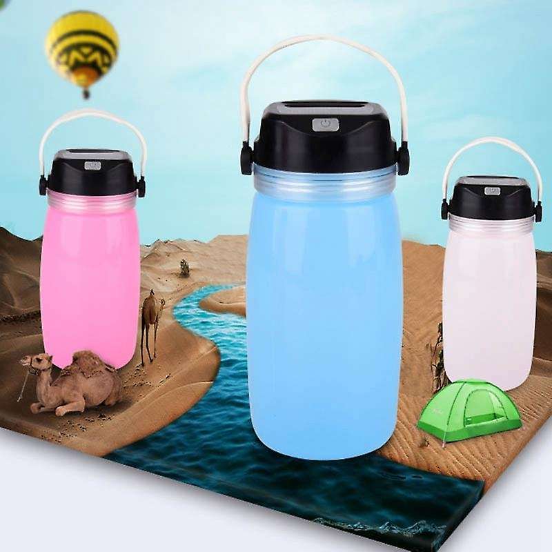 Outdoor Water Cup Portable Leak-Proof Sports Kettle Solar Rechargeable Camping Lamp(Pink)