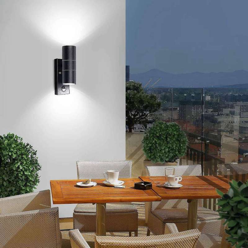 Outdoor Wall Lights Mains Powered PIR Motion Sensor Up Down Stainless Steel Wall Lights IP44 Waterpr